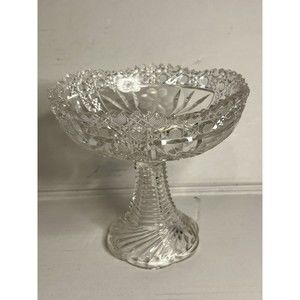 Clear Crystal Glass Candy Bowl. 5. Inches Tall 9 Inches Wide and 2 Inches Deep.